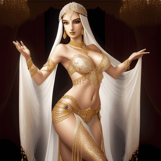 AI generated: a high-resolution portrait of a supermodel beautiful 25 year old belly dancer wearing exquisite flow...