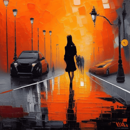 AI generated: the painting is colored in orange, black and yellow, in the style of complex compositions, dark whit...