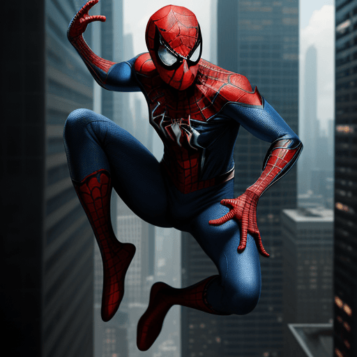 AI generated: spiderman of the future, in modern suit, high quality image, cinematic, extreme detail, full body