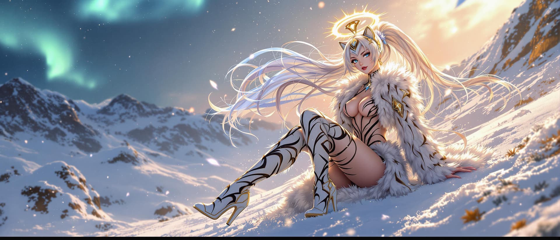AI generated: Iris Cannary-Violet Evergarden, Full body open furry suit with feets, girl with catears and ponytail...