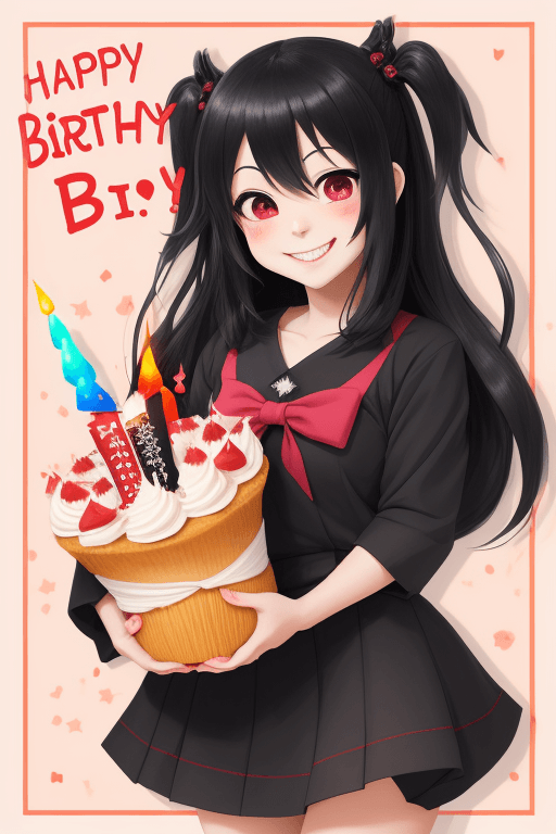 AI generated: kuromi, cheeky smile , happy birth day