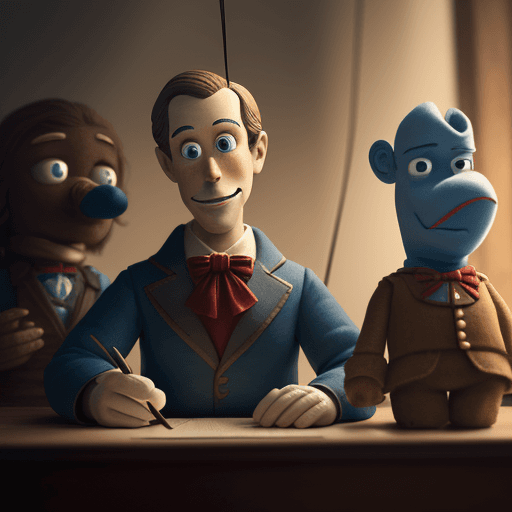 AI generated: Joe Biden as Pinocchio puppet with strings , cuddly, arrogant, powerful, high fantasy, epic, cinemat...