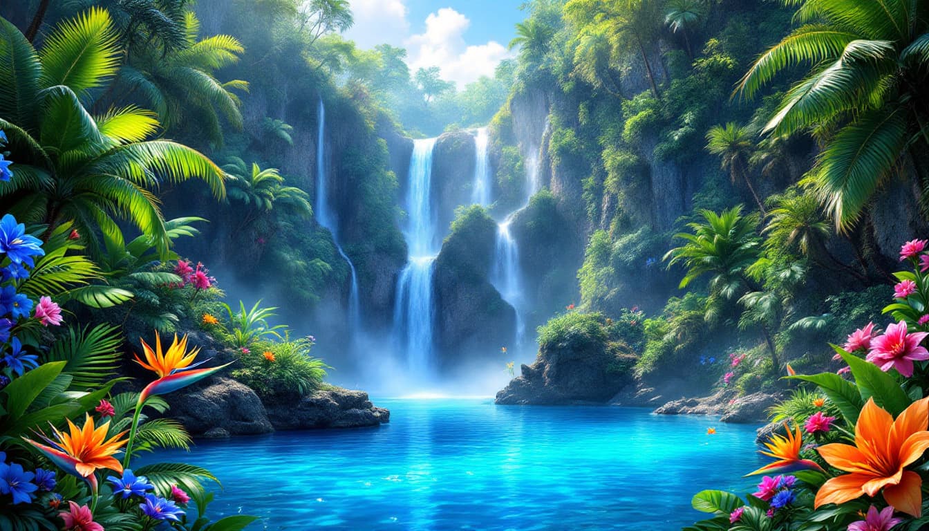 AI generated: photo realistic close up shot depicting a breathtaking blue lagoon with a vibrant and colorful style...