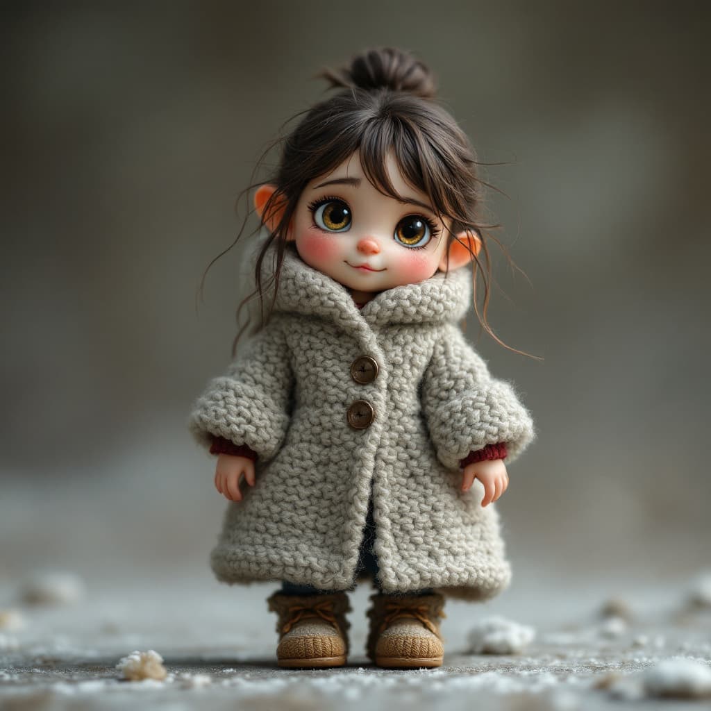 AI generated: a simiah girl from daggerheart, fantasy figur, cute and clumsy, a puffy wool coat that looks very co...
