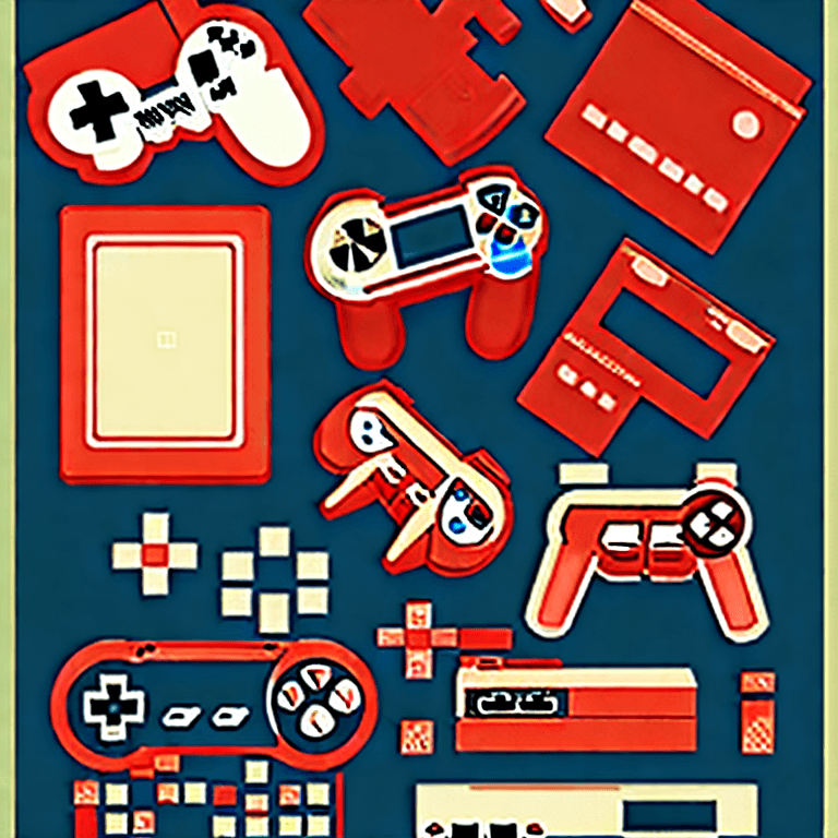 AI generated: Generate a Soviet-style poster illustration of objects related to video games on a solid background....