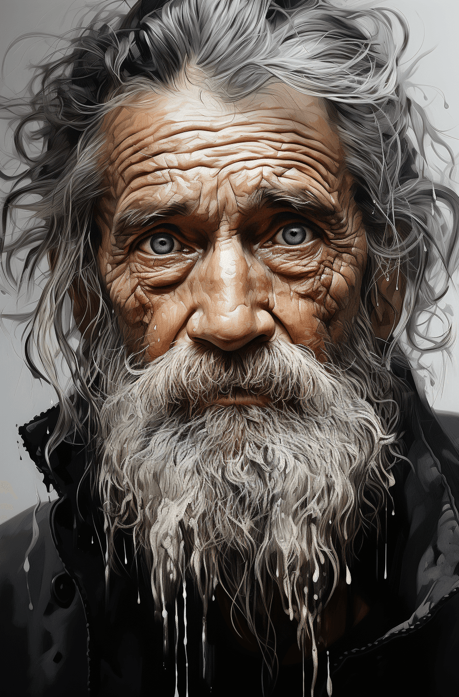 AI generated: an old man drawn in a sketchy way, in the style of photo-realistic techniques, mote kei, digital pai...