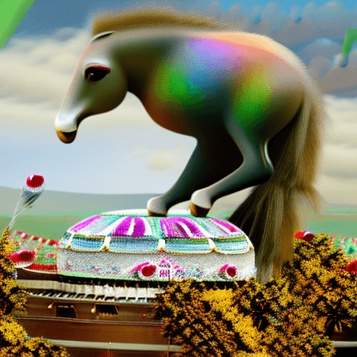AI generated: Photo of an Animated antropomorphic horse, huge equine penis and balls, in The penis he has a filled...