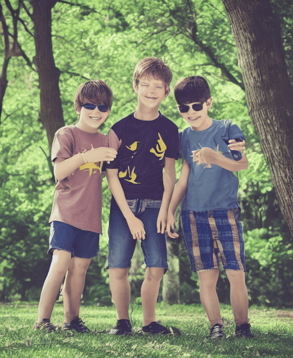 AI generated: Photo of boys in the park, high filter color Halftone  