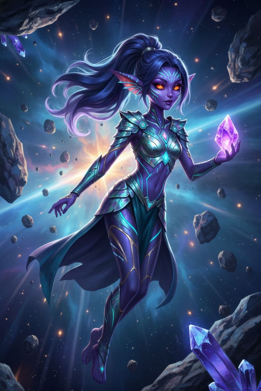AI generated: Create a new species from this original. Alter with other worldly backdrop, repose the character. If...