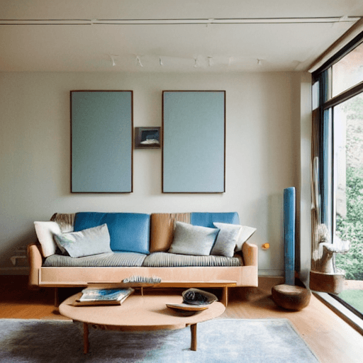AI generated: high resolution photography interior design, dreamy sunken living room conversation pit, wooden floo...