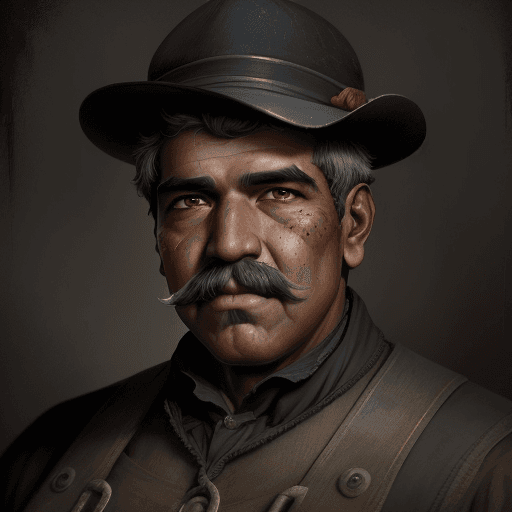 AI generated: a portrait of nicolas maduro moros old coal miner in 19th century, beautiful painting with highly de...