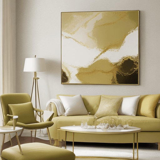 AI generated: Picture for the living room with cream, green and gold colors with abstract stile