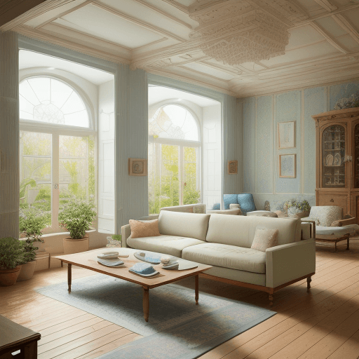 AI generated: High resolution photography interior design, dreamy sunken living room conversation pit, wooden floo...