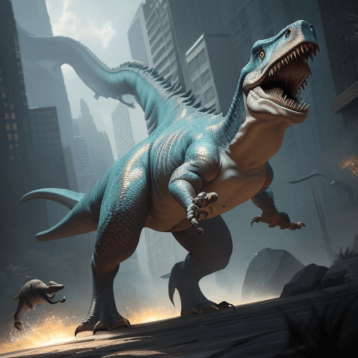 AI generated: masterpiece, concept art, mid shot, dynamic pose, centered, splash art, Arquitecto dinosaurio, unrea...