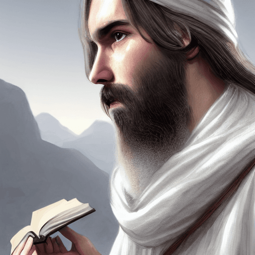 AI generated: portrait of Religious mysteries man , white long hair, long baard, scarf on head and face, mature, p...