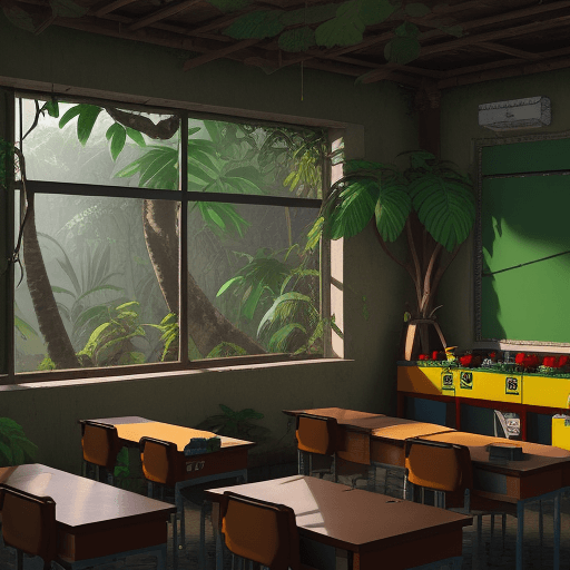 AI generated: old classroom in jungle with lego ,8k

