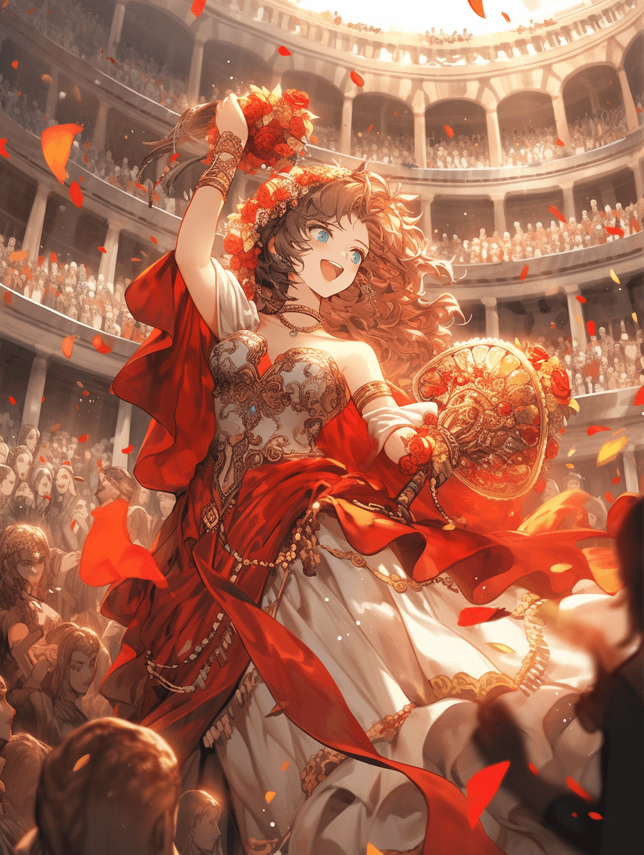 AI generated: Ancient Rome, Julius Caesar Dynasty 1000-year old confident and charismatic girl, shoulder-length fi...