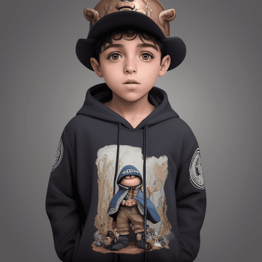 AI generated: un niño con una sudadera anaranjada con capucha  de dibujos animados que lleva un sombrero, en el es...