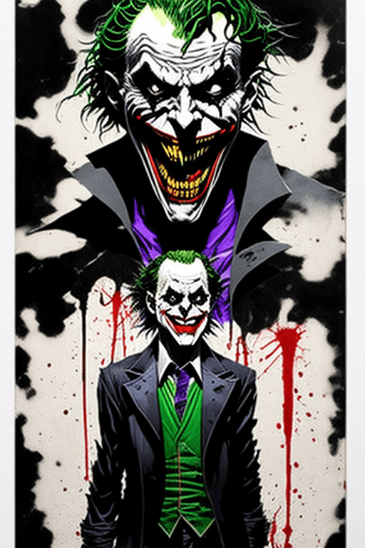AI generated: the joker full body, The Joker by Tsutomu Nihei, ((Text reads "HA HA")), (strange but extremely beau...