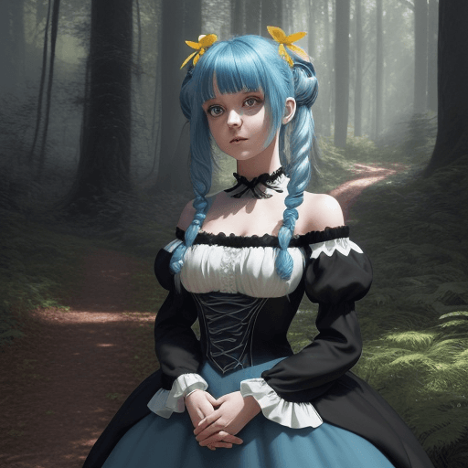 AI generated: ((masterpiece)), ultra realistic, (detailed forest background),Dizzygg, girl with blue hair, blue ha...
