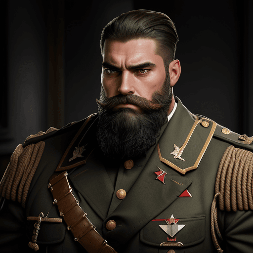 AI generated: a strong and robust man, average height, short dark hair, thick and well-groomed beard, serious and ...