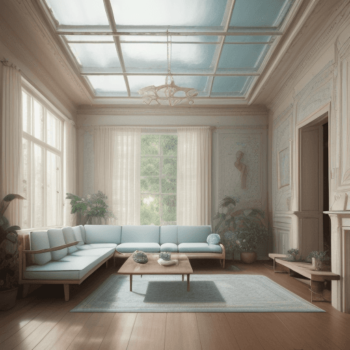 AI generated: High resolution photography interior design, dreamy sunken living room conversation pit, wooden floo...