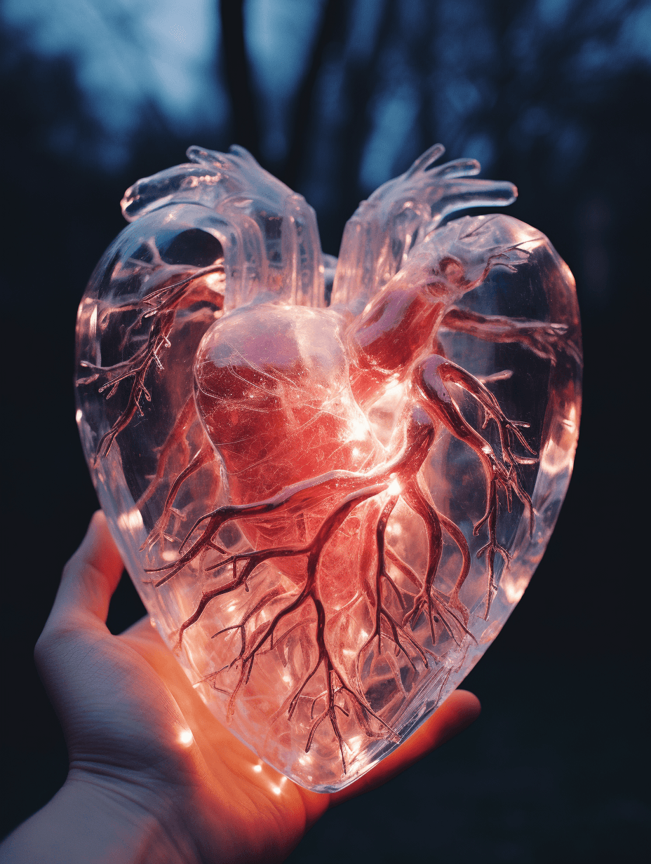 AI generated: Kodak disposable photography of human heart made of crystal, minimalism, modern, 8k, photorealism, -...