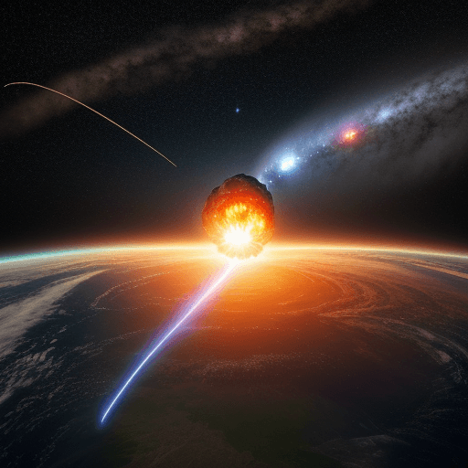 AI generated: A god creating a energy barrier to protect the Earth from a fire Meteor