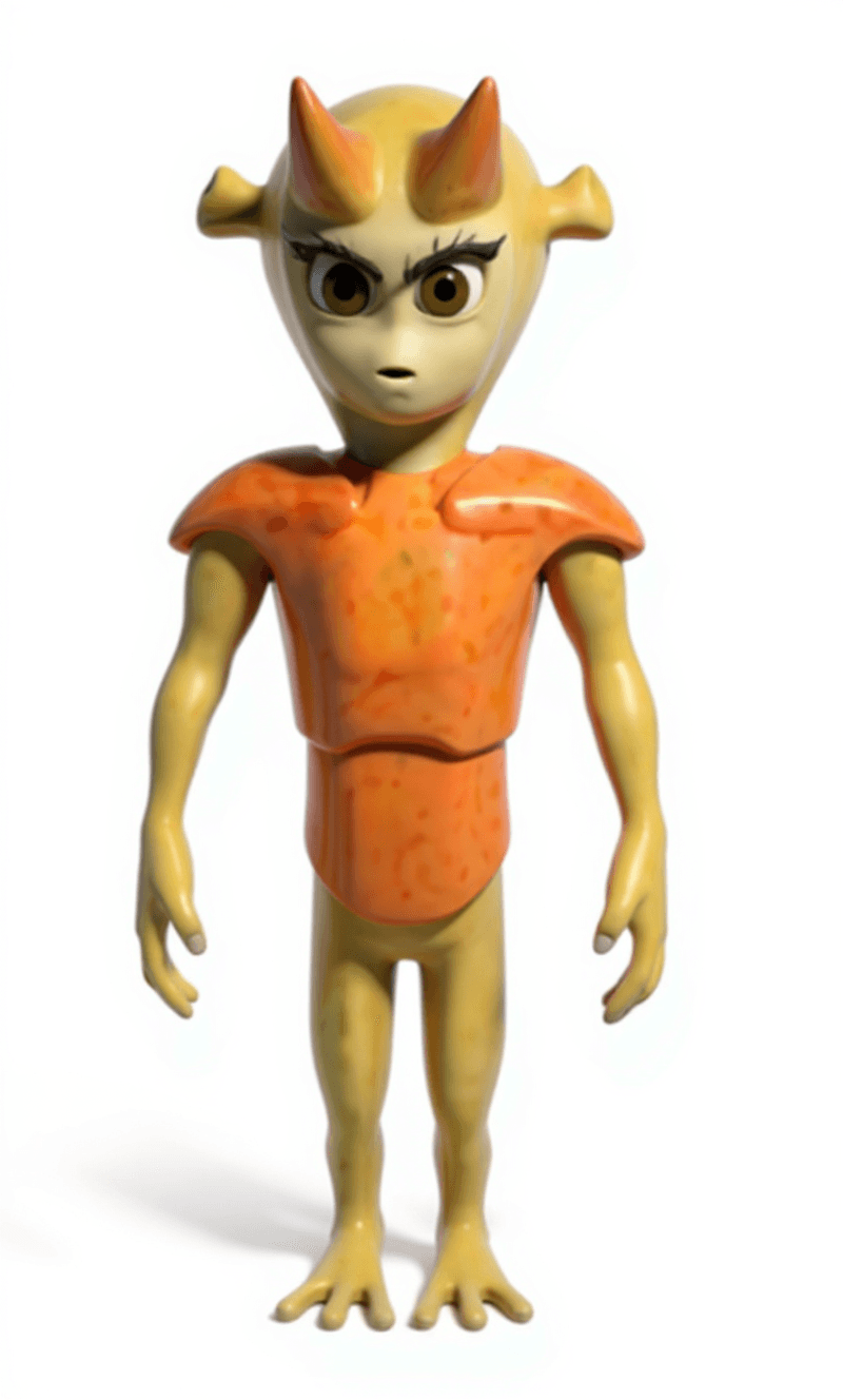AI generated: Make the alien standing in front of the camera in a white background t posing as a 3d model referenc...