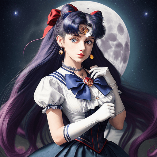 AI generated: Masterpiece, best quality, (1 girl), super sailor moon victorian design, denim shot, night sky, moon...