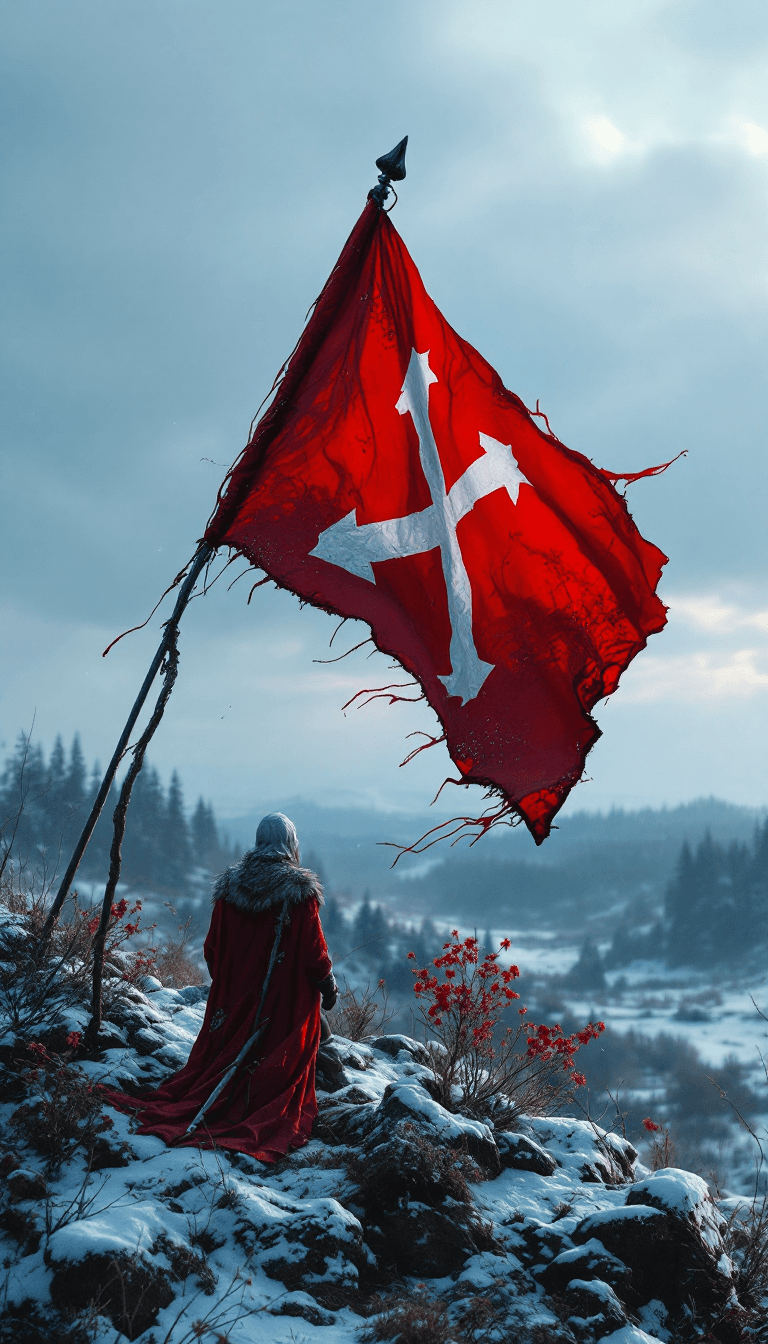 AI generated: a red flag of truce game of thrones, in the style of detailed hunting scenes, impressive panoramas, ...