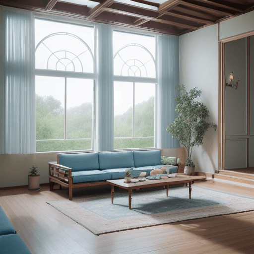 AI generated: High resolution photography interior design, dreamy sunken living room conversation pit, wooden floo...