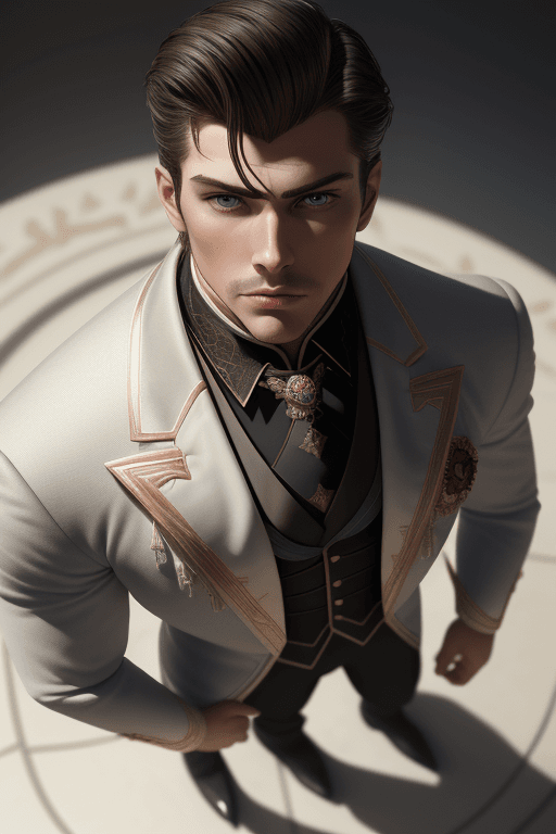 AI generated: Ground - Shot Angle - Looking down at figure from knee level, elegant, handsome, charro, Russian, ma...