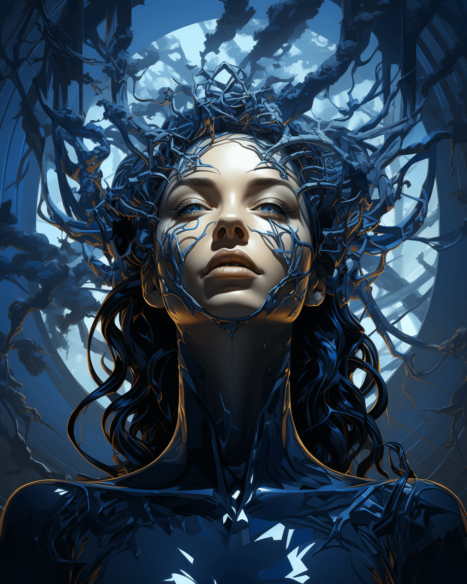 AI generated: an image of a forest with a tree and a wraith in the middle, in the style of visionary otherworldly,...