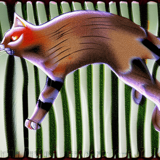 AI generated: nsfw, furry, anthropomorphic, cat, feline, striped fur, barbed cock, red cock, brown fur