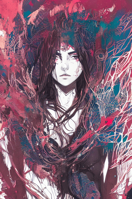 AI generated: poster of warrior goddess| standing alone on hill| centered| detailed gorgeous face| anime style| ke...