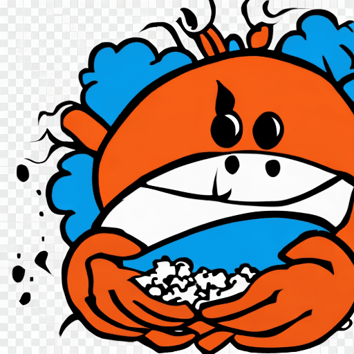 AI generated: A crab in clipart eating popcorn. A cute crab. 
