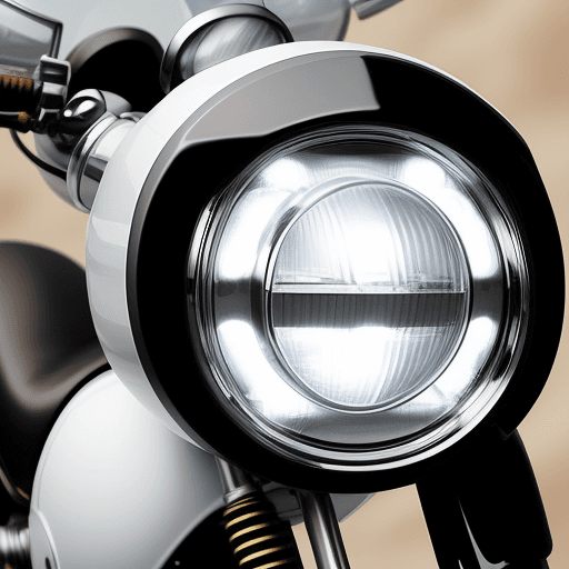 AI generated: motorcycle with rounded headlamp, mini headlamp visor, white colour, big muffler with high swep, big...