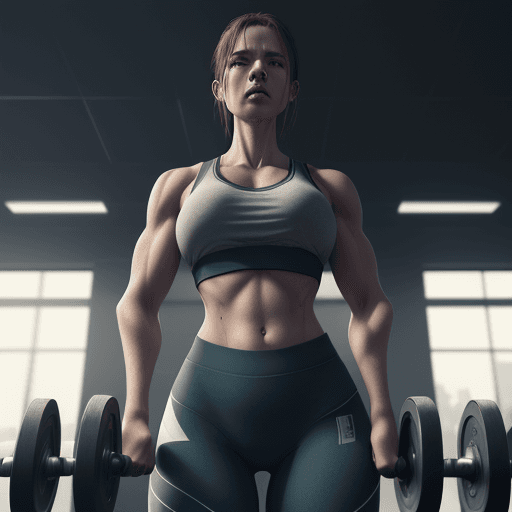 AI generated: a female fell pain, Cover crotch with hands, gym background. cinematic, hyper realism, high detail, ...