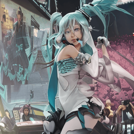 AI generated: Draw Hatsune Miku performing a concert in Lima, Peru, with an anime style. Miku, the virtual pop sta...