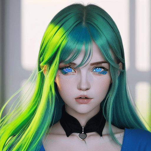 AI generated: girl with blue eyes and green hair