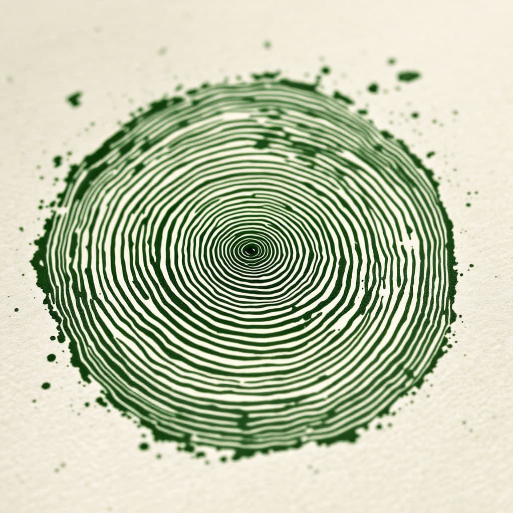 AI generated: Ultra high-resolution, view of hand-printed green tree ring illustrations on natural textured paper ...