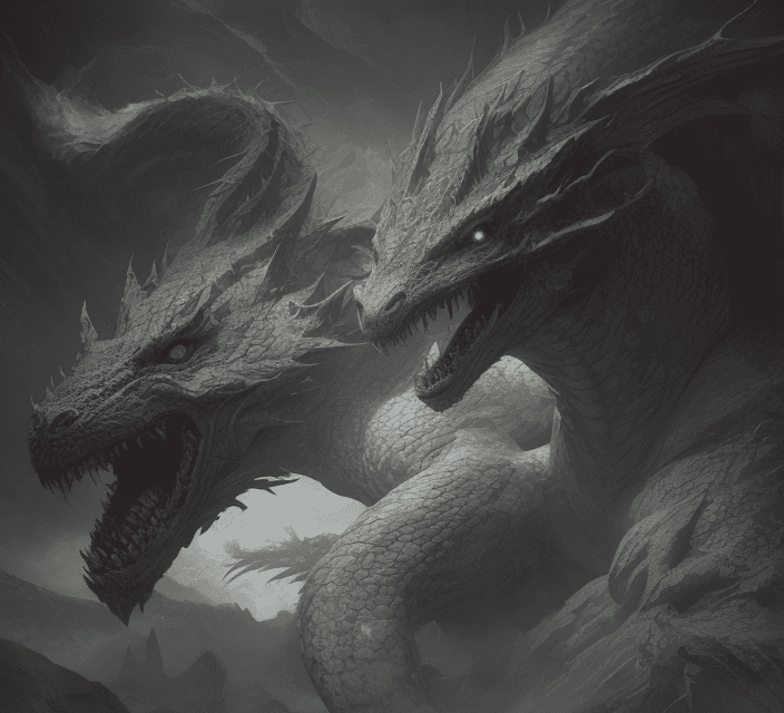 AI generated: incredible detailed shot of a magnificent dragon waking up from a thousand years of sleep, the gaze ...