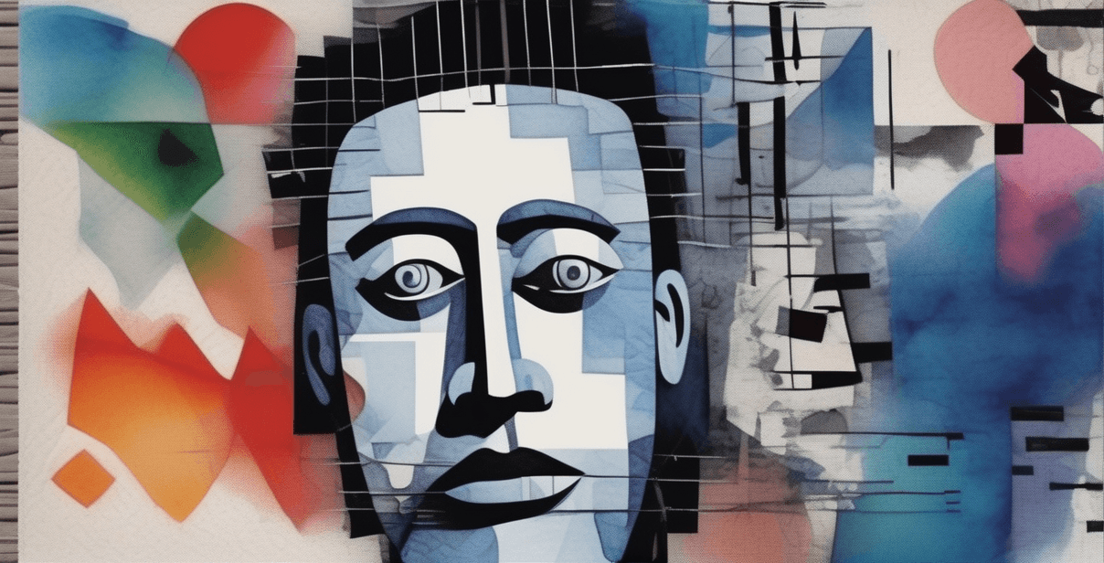 AI generated: UHD. hires, 3D rende,r octane, hyperrealistic image of a human head produced using collage art style...