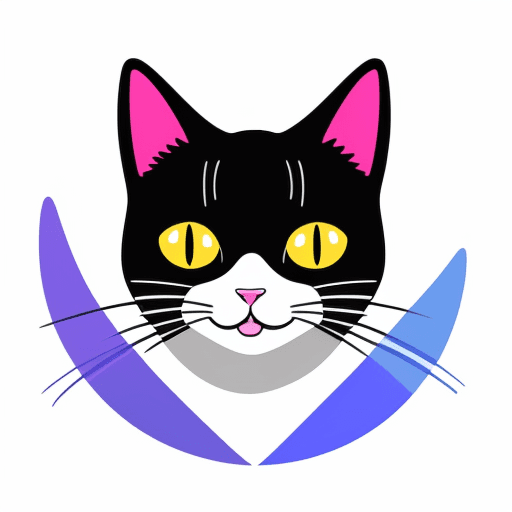 AI generated: Iconic graphics presenting smiling cat face. vector style like painting with a lot of colours.  on s...