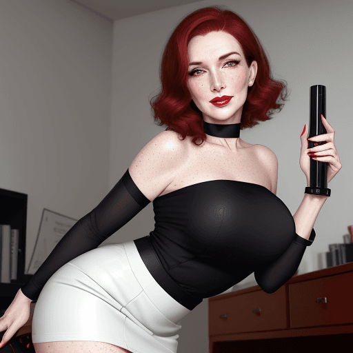 AI generated: white office lady, mature woman, milf, tall, short dark red hair, seductive hairstyle, elegant hair,...