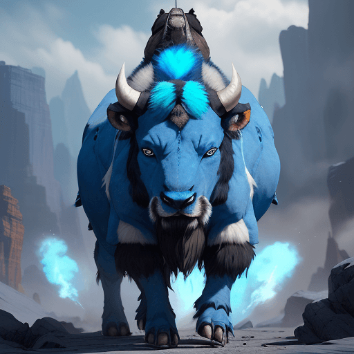 AI generated: Appa is Avatar Aangs sky bison, white and azure, lots of long fur, luminosity of background, falling...