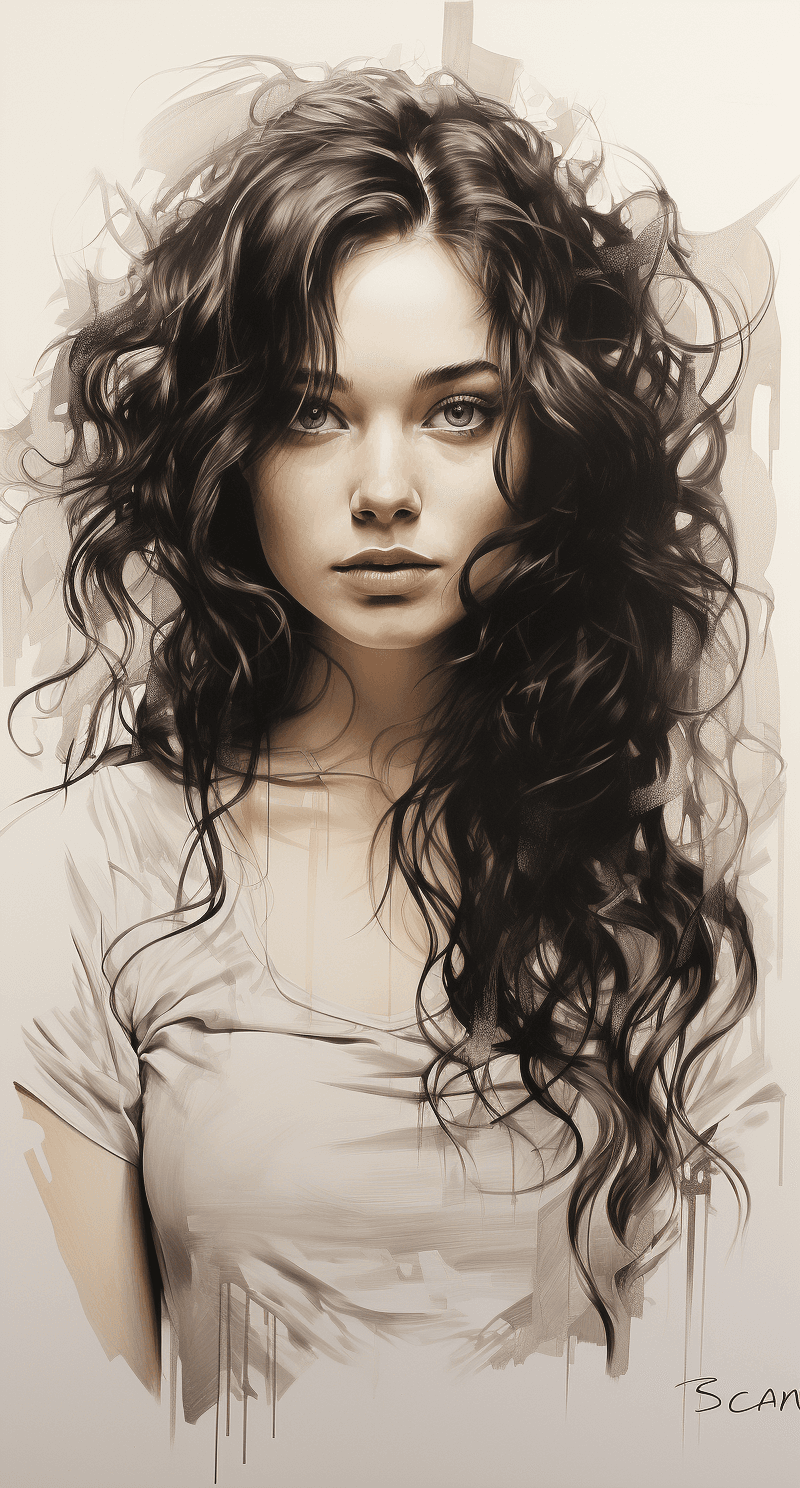 AI generated: pencil drawing portrait of pretty girl, in the style of dmitri danish, raw and edgy, scarlett hooft ...
