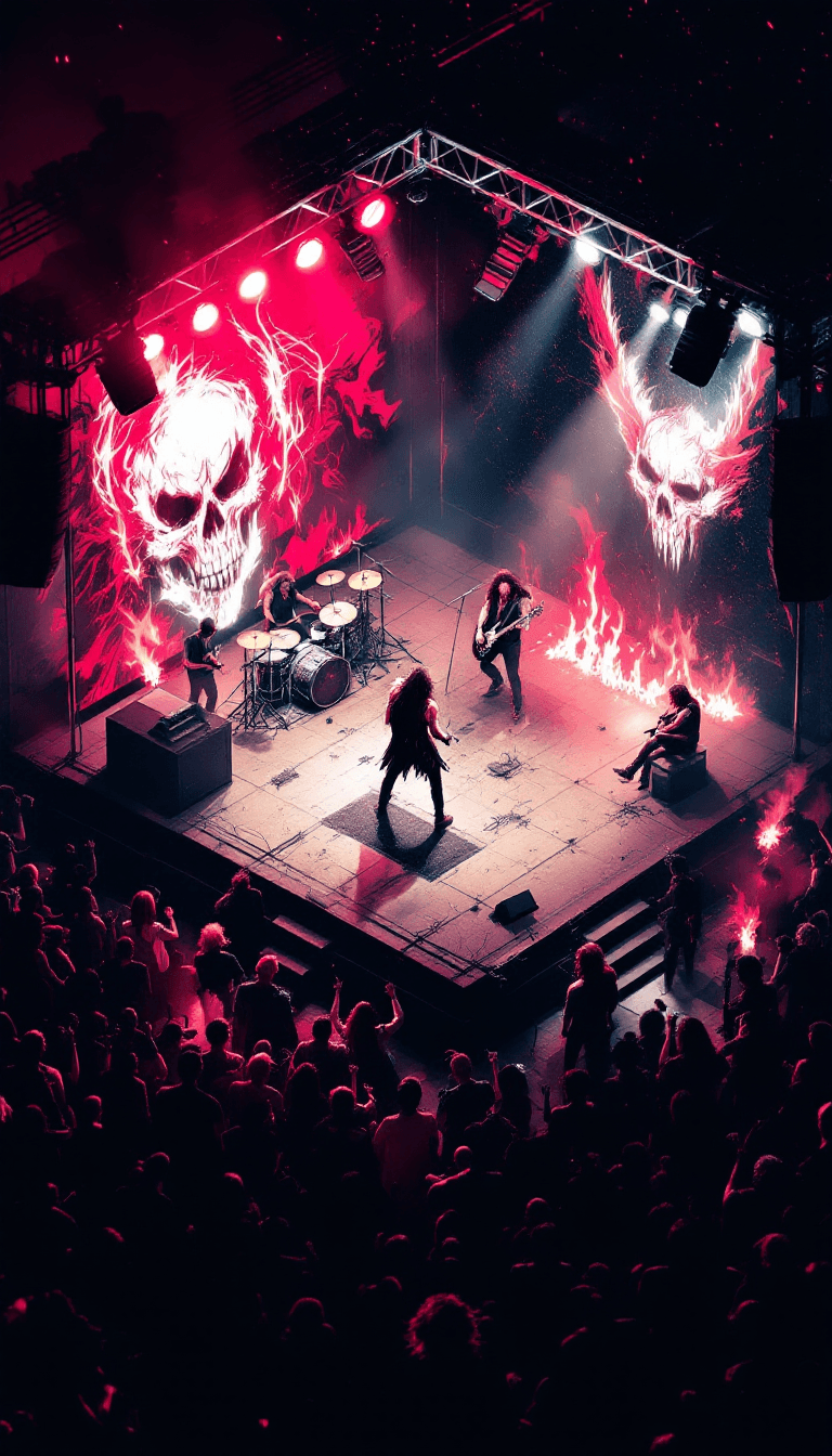 AI generated: isometric hell concert scene,satan rockstar,people fans,RPG scene,
unreal engine, dark background --...