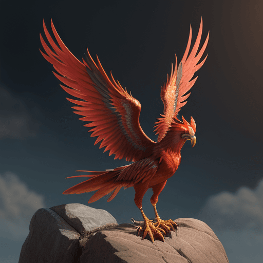 AI generated: Photo of a ultra realistic phoenix, cartoon, red feathers, hyper realistic, focused, extreme details...